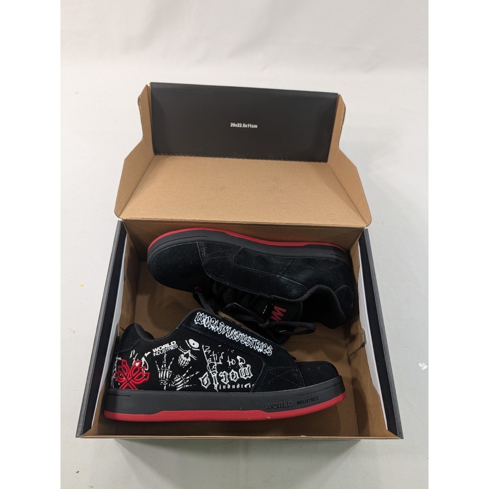 World Industries Kids Smith Skateboard Shoes, Black/White/Red Youth Kids 4